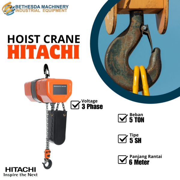 Hoist Crane Hitachi 5 Ton 3 Phase 6 Meter
